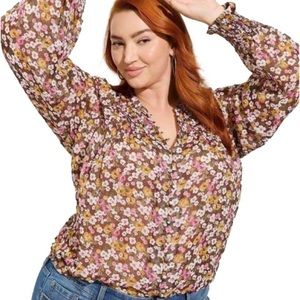 NWT TORRID Crinkle Chiffon Smocked Blouson Sleeve Blouse size 1 1X